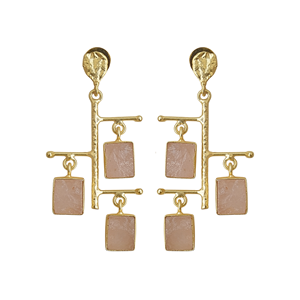 Pendientes Colgantes de Cuarzo Rosa en Bruto, Hechos a Mano, Chapados en Oro de 18K, Estilo Bohemio - Product Image 1