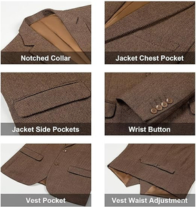 Business Casual Suits Tuxedo 3-Piece Men's Suit <b>Set</b> Formal Dress Pant Coat <b>Blazer</b> Pleated 100% Cotton Double Breasted Custom - Product Image 2