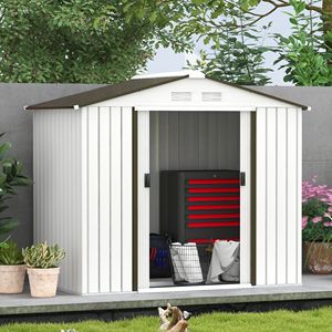Robusto Capanno da Giardino in Metallo Bianco 7FT X4FT X6FT con 4 Prese d'Aria e Doppie Porte Scorrevoli per Deposito nel Patio - Product Image 2