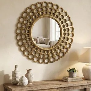 Premium Small Round Gold Metal <b>Frame</b> Mirror Ideal For Wall Decor Photo <b>Frame</b> Styling And Interior Enhancement From India - Product Image 4