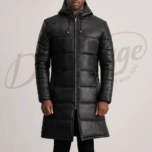 Manteau d'hiver matelassé long en similicuir noir pour homme, avec capuche, style parka rembourrée en similicuir de qualité supérieure - Product Image 3