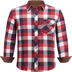 Chemise en flanelle à carreaux Buffalo pour homme, manches longues, col contrastant, poche poitrine à rabat unique, rouge et blanc, vente en gros, ODM - Product Image 1