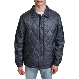 Men's Quilted Jacket Solid Color Turn-down Collar Button Closure Polyester Wadding Casual Autumn Wear Regular Fit - Product Image 1