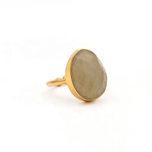 Anillo ajustable de Latón chapado en oro de piedra lunar Natural para mujer, joyería de piedras preciosas hechas a mano, regalo de moda - Product Image 1