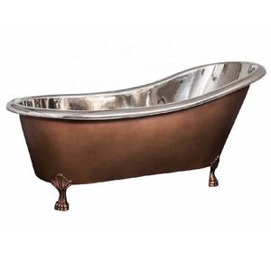 Nueva llegada hecha a mano bañera de cobre sólido bañera zapatilla de cobre bañera de pedestal para baño en precio al por mayor - Product Image 3