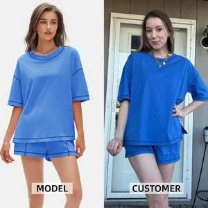 Conjunto de Dos Piezas para Mujer, Verano, Camiseta de Manga Corta y Pantalones Cortos, Ecológico, Transpirable, Informal, para Estar en Casa - Product Image 6