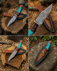 Portable Tactical Hunting <b>Copper</b> Damascus Steel Fixed Blade Knife with Sheath Rosewood Resin Handle Camping Outdoor Knives - Product Image 2