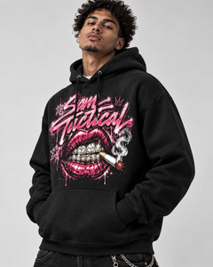 Sam Taktischer Hoodie Herren Übergroßer Schwarzer Baumwoll-French-Terry Hip-Hop-Print Sweatshirt mit Vordertasche und Grafikdesign - Product Image 2