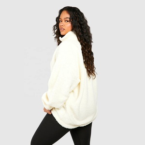 Sudadera de invierno de alta calidad para mujer, de forro polar extragrande, con media cremallera, cuello alto, color liso, hombros caídos, estilo chaqueta Sherpa - Product Image 2
