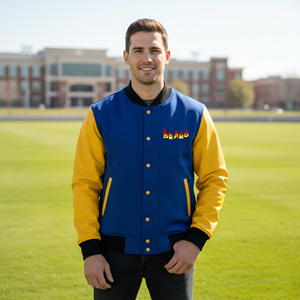 Wholesale Custom Embroidered Front Men's Winter Hooded Varsity <b>Jacket</b> High Quality 100% Wool <b>Canvas</b> Waterproof Windproof 2 Tone - Product Image 6