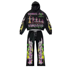 Ensemble jogging vintage en molleton de coton 500 GSM, imprimé effet soleil délavé, brodé, coupe oversize à épaules tombantes, délavé à l'acide - Product Image 6