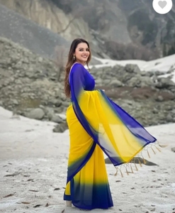 Sari Moderno Indio Estilo Bollywood para Fiestas y Uso Diario, en Rayón Georgette con Diseño Reversible - Product Image 1