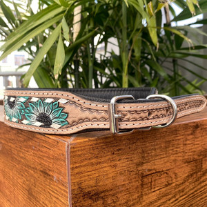 Wholesale Durable Hand Tooled Leather <b>Padded</b> Dog Collar Pet Accessories Genuine Leather Adjustable Collar for Medium & Large Dog - Product Image 3