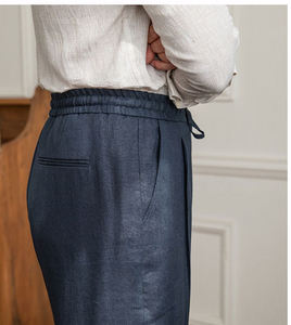 Nouveau pantalon long d'été pour homme 100 % lin, coupe droite légère, polyvalent, avec cordon de serrage, respirant et taille élastique - Product Image 2