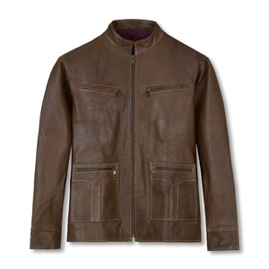 แจ็คเก็ตหนังสีน้ำตาลคลาสสิก สวมใส่สบาย ขายดี แจ็คเก็ตหนังผู้ชาย แจ็คเก็ตหนังสไตล์เท่ คุณภาพดี เหมาะสำหรับฤดูหนาว - Product Image 1