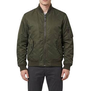 Tan Camel Heritage Breathable Bomber <b>Jackets</b> Contrasting Dark Brown Rib Knit Trim Large Front Patch Pockets Polyester <b>Jackets</b> - Product Image 4
