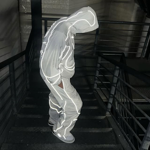 Glow in the Dark Men’s Reflective Piping Tracksuit Set 2-Piece Techwear Windbreaker Hooded Jacket and Jogger <b>Pants</b> - Product Image 5