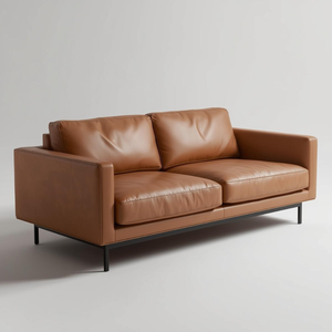 โซฟาหนังวัวแท้พรีเมียมสไตล์ร่วมสมัย พร้อมที่วางแขนแบบราง โครงสร้างไม้ หุ้มเบาะสำหรับเฟอร์นิเจอร์พื้นที่นั่งเล่นสมัยใหม่ - Product Image 1