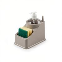 Distributeur de savon multifonctionnel autoportant PlasticForte avec support pour éponge, 6 étagères, design minimaliste, organisateur de cuisine Morandi