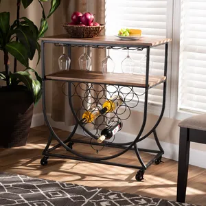 Premium Handmade Metal Home Bar Serving Cart with Gold Finish Bottle Holder Glass <b>Rack</b> Spacious Shelves Heavy Duty Wheels and - Product Image 1