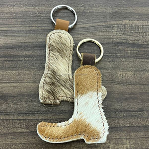 New Manufacturer OEM ODM Boot Keychain for Women Handmade Leather Hair On Cowhide Key <b>Ring</b> Cowboy Boot Bag Charm Gift Accessory - Product Image 5