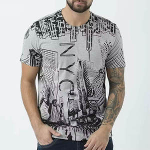 Camiseta blanca con estampado gráfico de la ciudad para hombre, informal, ajustada, mezcla de algodón, cuello redondo, manga corta, top de verano - Product Image 1