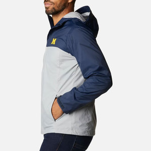 Chaqueta Impermeable con Capucha para Hombre, Diseño Color Block, Abrigo Casual de Invierno con Cierre de Cremallera y Logotipo de Michigan Bordado en la Parte Delantera - Product Image 2