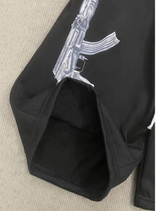 Shorts pour hommes noirs à double taille avec cordon de serrage, imprimé pistolet, style sport décontracté, taille mi-haute, en polyester, design respirant - Product Image 5