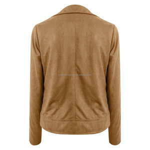 Vestes pour femmes en daim de style motard kaki avec fermeture éclair asymétrique col à revers manches longues recadrée Moto Fit Look Vintage moderne - Product Image 4