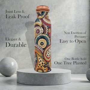Botella de Agua Ecológica de Cobre Puro Ayurvédico de 1 Litro con Estampado Paisley, Tapa Antiderrames, Personalizable para Uso en el Hogar y la Oficina - Product Image 6