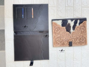 Hot sale Hair On Hide Cowhide Leather Business Planner Portfolio Conference File Folders Document Folder Binder With Card Holder - Product Image 5