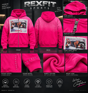 Sweat à capuche zippé surdimensionné pour homme, en molleton épais, avec imprimé graphique et strass, style streetwear, avec poches kangourou - Product Image 6