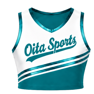 Maillot de cheerleading bleu sarcelle sans manches, coupe courte, respirant, uniforme sportif, tenue d'entraînement personnalisée pour équipe, vêtements de performance athlétique - Product Image 1
