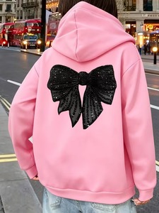 Sudaderas con cremallera para mujer al por mayor, de algodón, lisas, informales, con capucha, color rosa, extragrandes, de color liso - Product Image 2