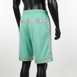 กางเกงขาสั้นว่ายน้ำผ้าไนลอน/คอตตอนสีเขียวมิ้นท์แบบสวมใส่สบาย ระบายอากาศได้ดี พร้อมโลโก้แบบรีดร้อนตามสั่งสำหรับผู้ชาย - Product Image 5