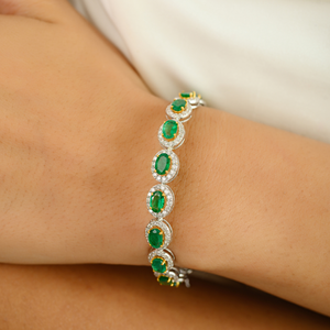 Luxurious Top Selling Products Real 18K <b>Solid</b> Two Tone <b>Gold</b> Emerald & Diamond Halo Tennis Bracelet Wholesale Statement Jewelry - Product Image 6