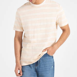 Camiseta Oversize de Algodón Orgánico a Rayas para Hombre, 100% Algodón Tejido, Cuello Redondo, Colores Pastel, Diseño OEM/ODM, Bajo MOQ, Venta al Por Mayor - Product Image 4