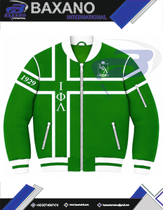 Veste universitaire pour femme Iota Phi Lambda, blanche, avec lettres grecques brodées, fermeture éclair sur le devant, style preppy, col et poignets, veste de style Letterman - Product Image 4