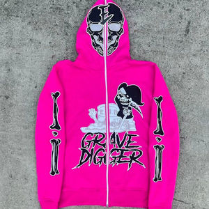 Mens Skeleton Graphic Full <b>Zip</b> Hoodie Y2K Streetwear Skull Print Hooded Sweatshirt Oversized Cotton Fleece <b>Zip</b> <b>Up</b> <b>Jacket</b> - Product Image 3