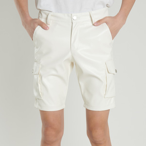 Shorts cargo blancs pour hommes, taille mi-haute, fermeture boutonnée, couleur unie, style décontracté, en coton, avec poches - Product Image 1