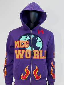 **Custom Graphic Flame Tracksuit Set Full Zip Hoodie & Wide Leg Sweatpants Premium Fleece Embroidered Streetwear Sweatsuits Set - Product Image 2
