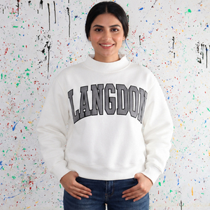 Langdon Women's White Custom Embroidered Mock Neck <b>Sweater</b> Sorority Fraternity Greek Organization College University Campus - Product Image 1