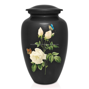 Urne de crémation vert foncé de Style américain adulte classique Memorial White Rose Flower Design pour urne funéraire de cendres humaines - Product Image 4