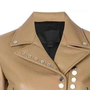 Women's Genuine Leather Motorcycle Jacket (<b>3</b> Colors) Eco-Friendly Finished with Zip Pockets Regular Coat for Winter - Product Image 4