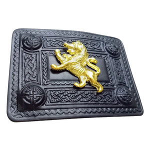 หัวเข็มขัดเข็มขัดกิลท์สก็อตแบบดั้งเดิมสีดำสนิท/หัวเข็มขัดกิลท์ลายเซลติก รูปสิงโตกำลังดึ๋ง คุณภาพสูงสุด ขายส่ง - Product Image 2