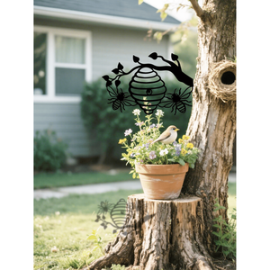 CIFbuy Decorazione da Parete in Ferro Inciso Giallo Sole, Silhouette di Ape e Albero per Esterni, da Appendere in Giardino, Patio e Cortile - Product Image 5