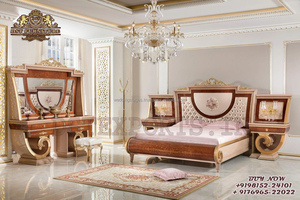 Juego de dormitorio de talla profunda de madera de tamaño King real Juego de dormitorio tallado en madera con dos mesitas de noche Dormitorio tradicional tallado en oro - Product Image 4