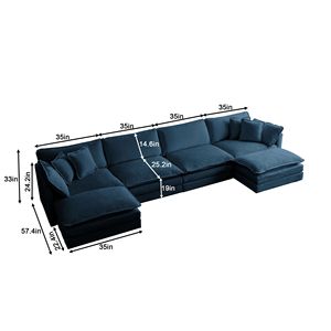 Divano componibile a U in ciniglia blu, reversibile, con pouf extra, comodo e ampio per il soggiorno - Product Image 3