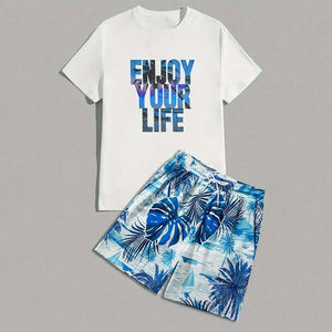 Conjunto de Shorts Casuales de Verano para Hombre, Camiseta de Manga Corta y Shorts de Algodón con Estampado Personalizado, Ropa de Marca para Hombre, Conjunto de 2 Piezas - Product Image 1
