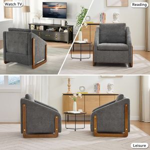 Poltrona Moderna in Tessuto Chenille con Struttura Laterale in Legno, Seduta Imbottita, Sedia d'Accento per Soggiorno - Product Image 5